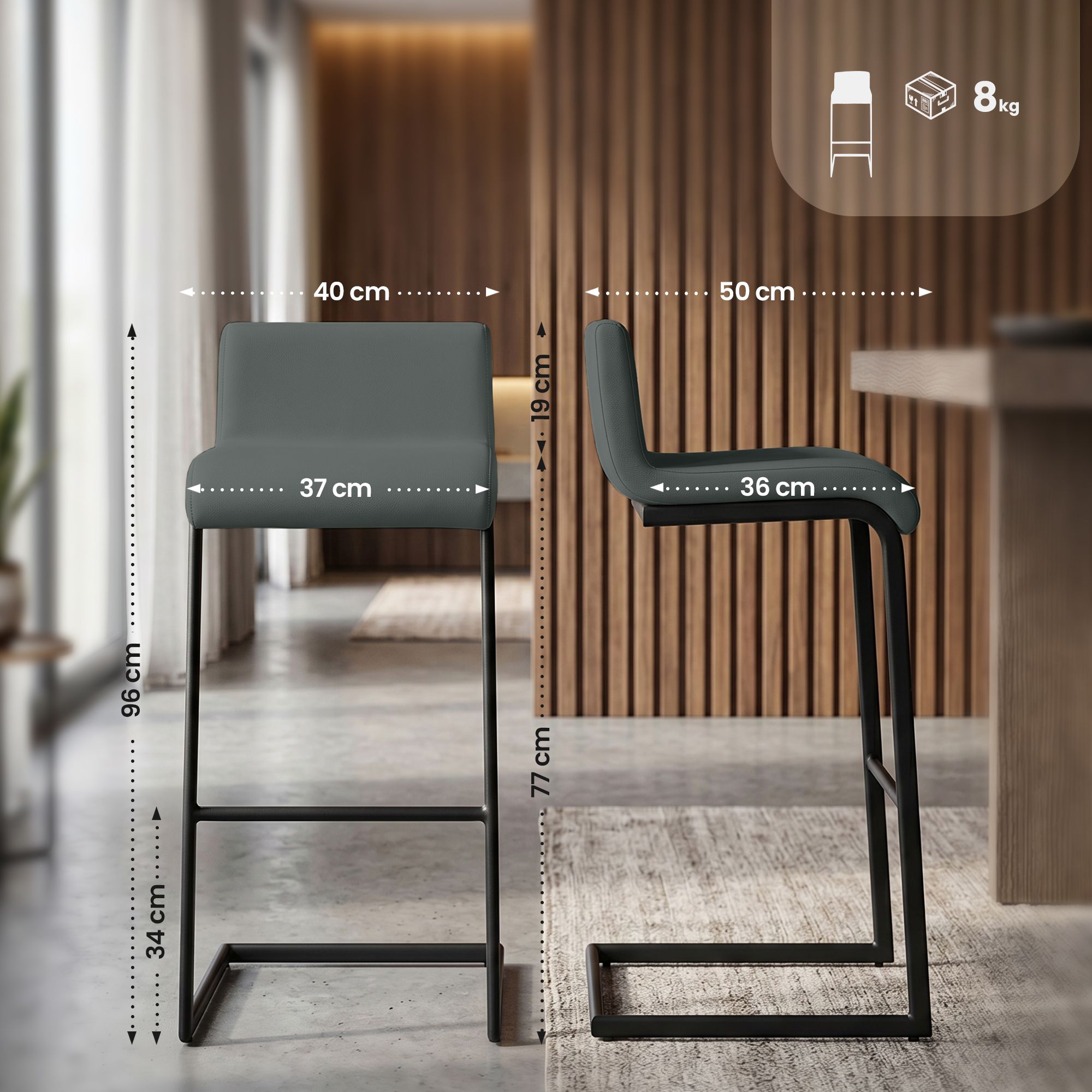 2-pk barkrakker Newport, svart metallunderstell