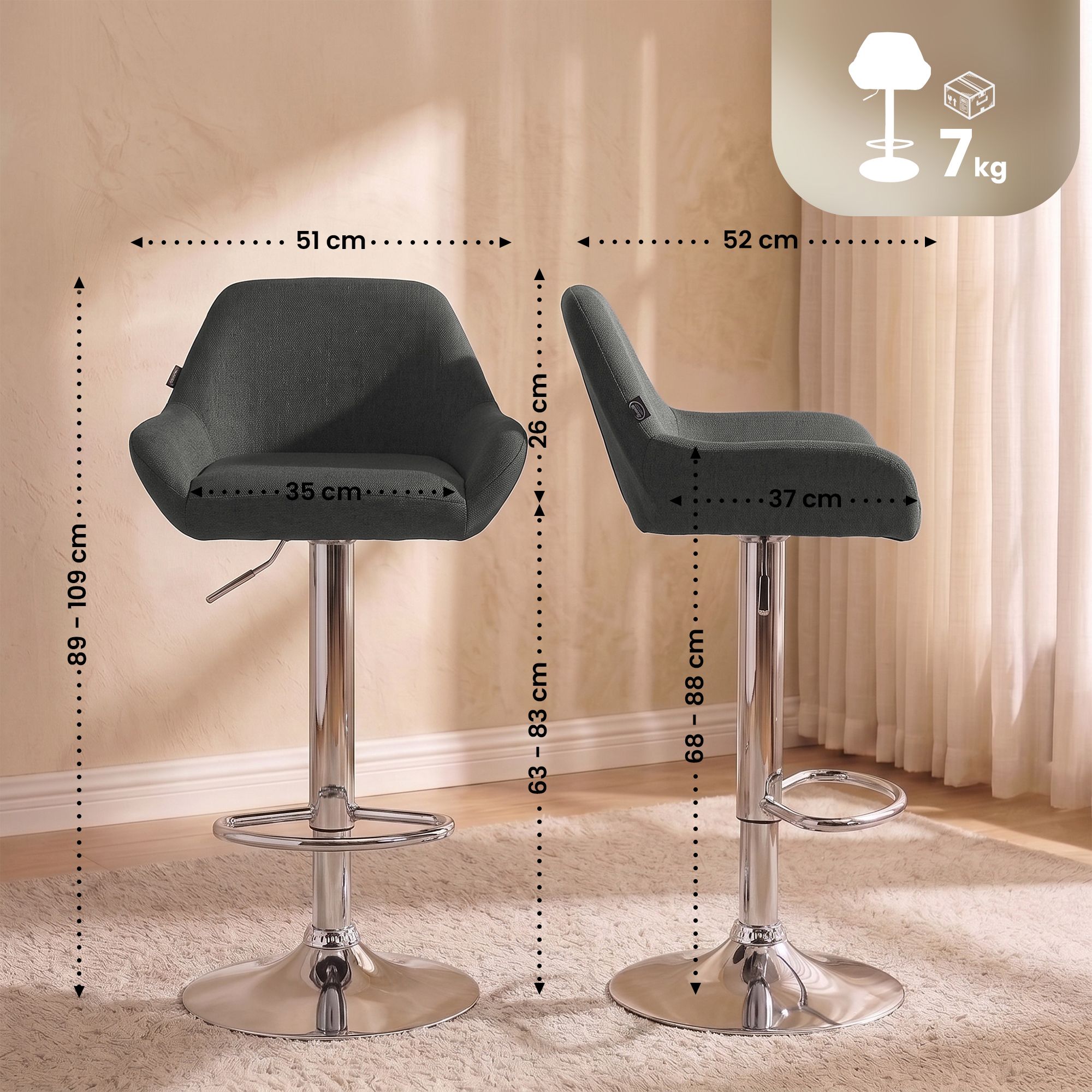 2 pk Barstoler Braga Stoff