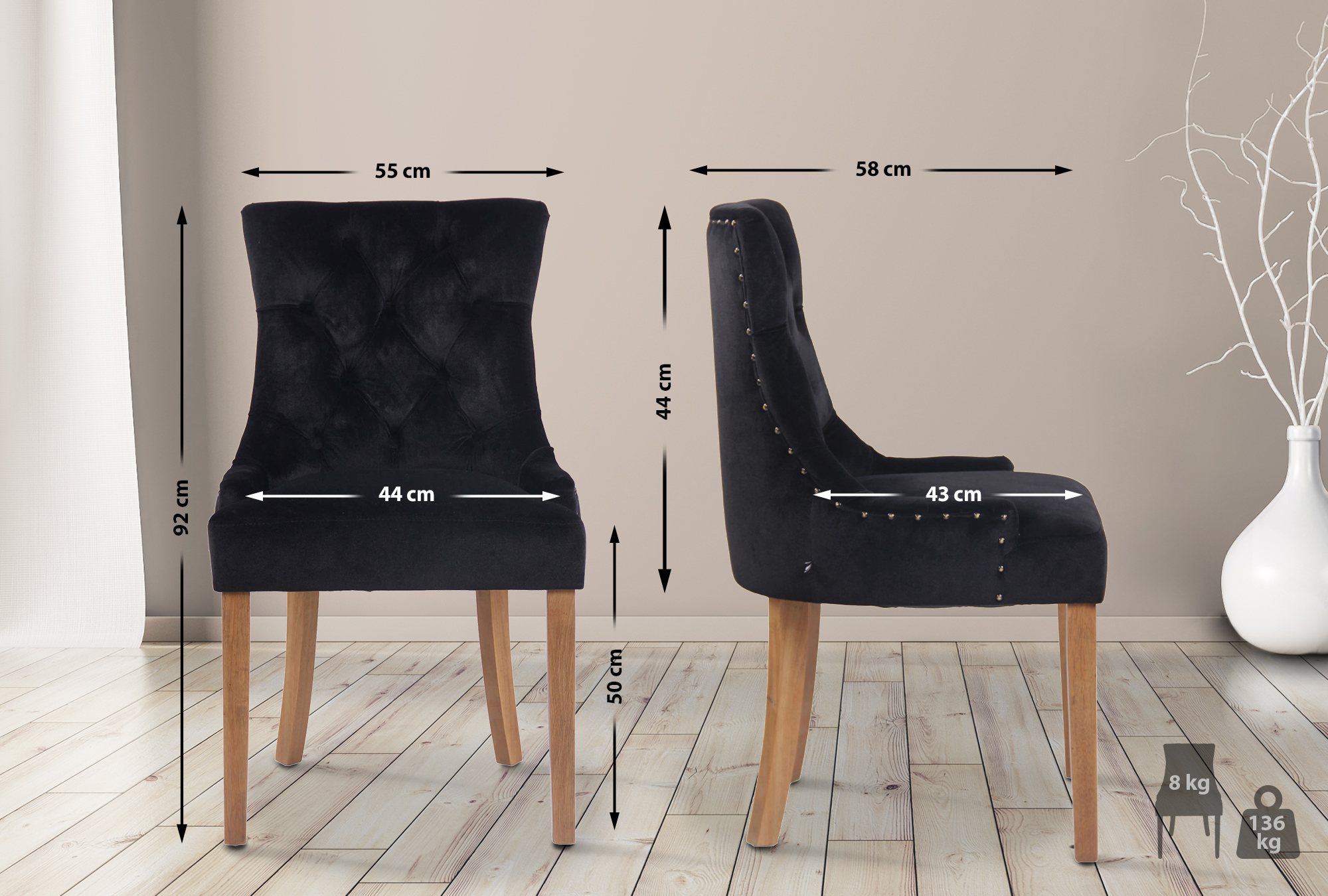 Sett med 4 spisestoler Aberdeen Velvet