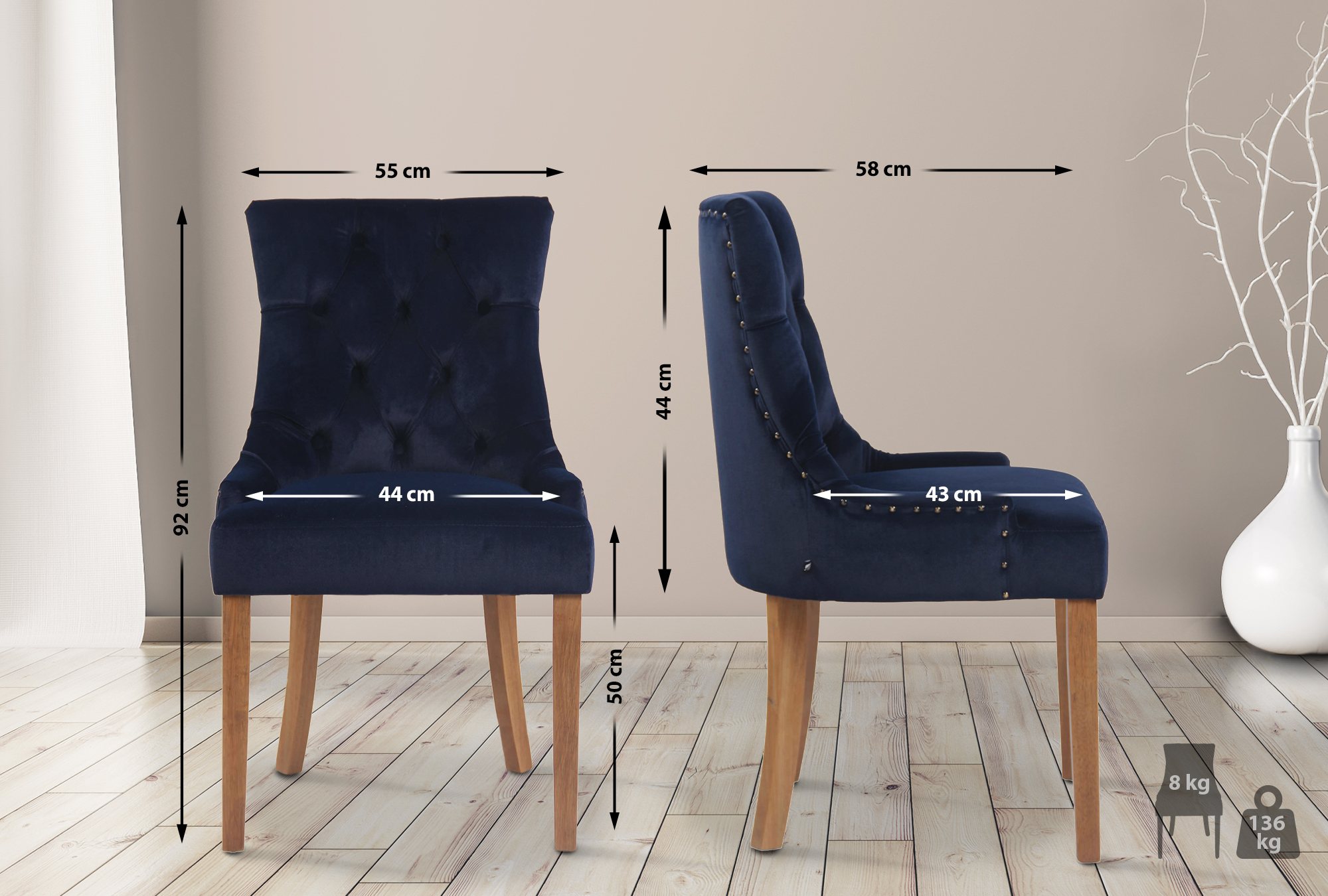 Sett med 4 spisestoler Aberdeen Velvet