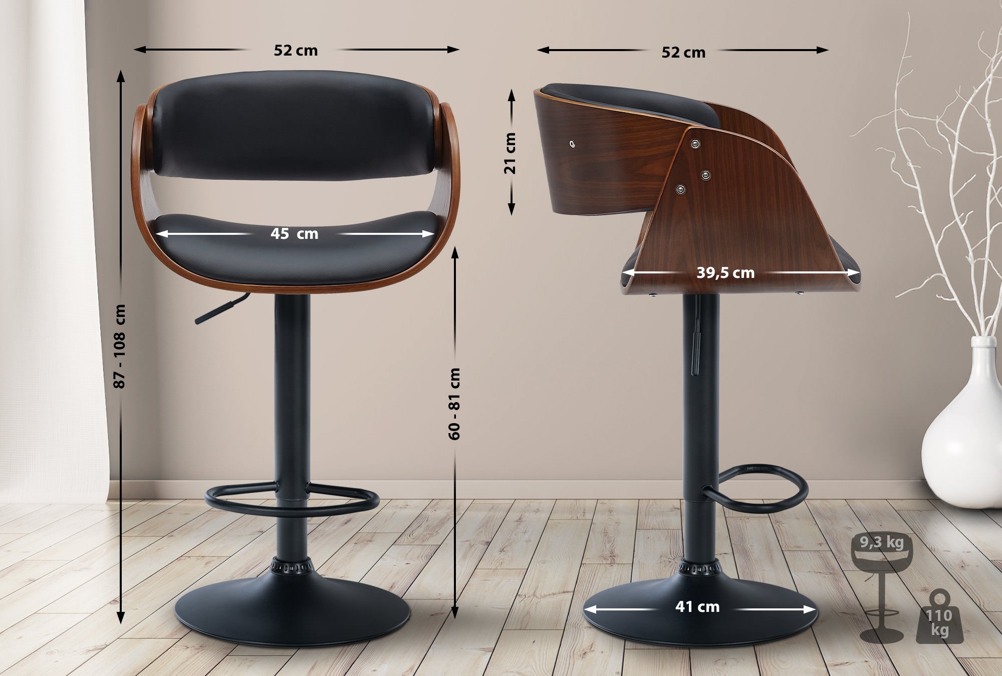 Sett med 2 stk. barstoler Portmore i kunstskinn