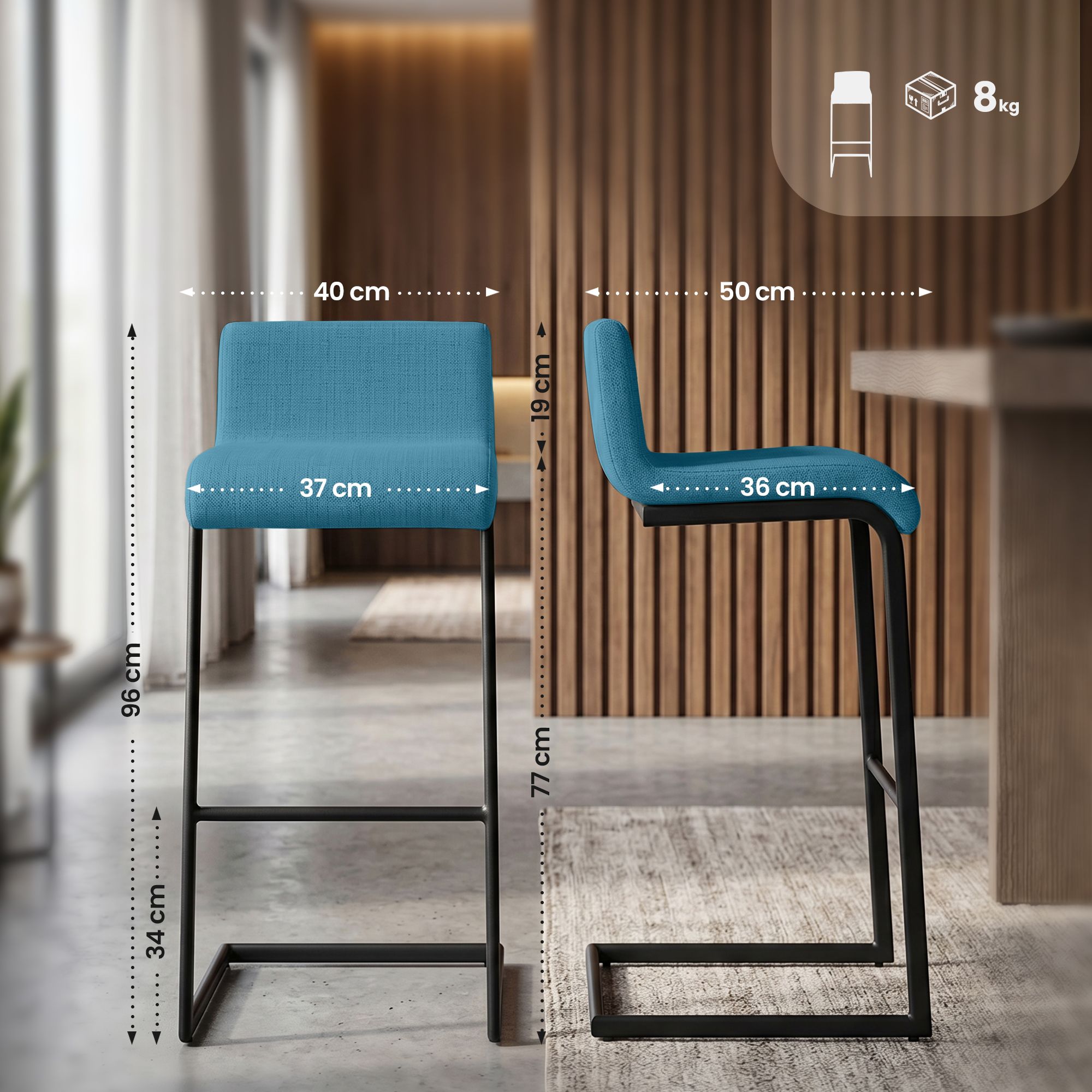 2-pk barkrakker Newport, svart metallunderstell