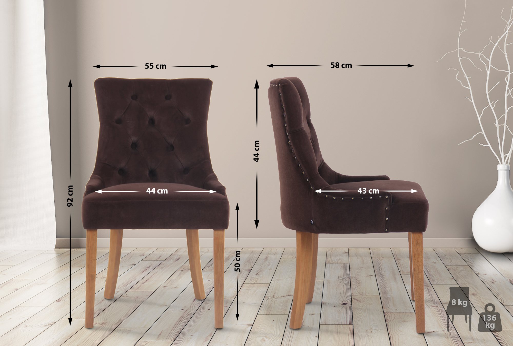 Sett med 4 spisestoler Aberdeen Velvet
