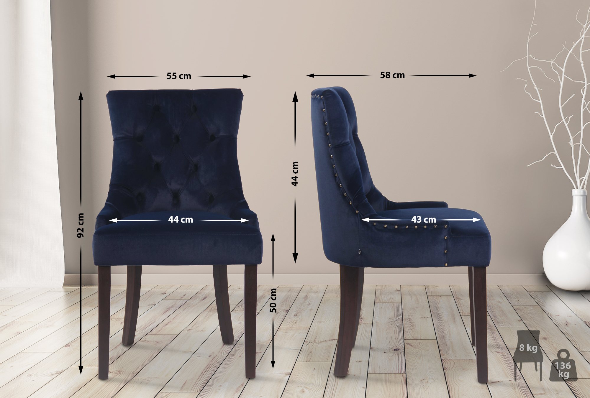 Sett med 4 spisestoler Aberdeen Velvet