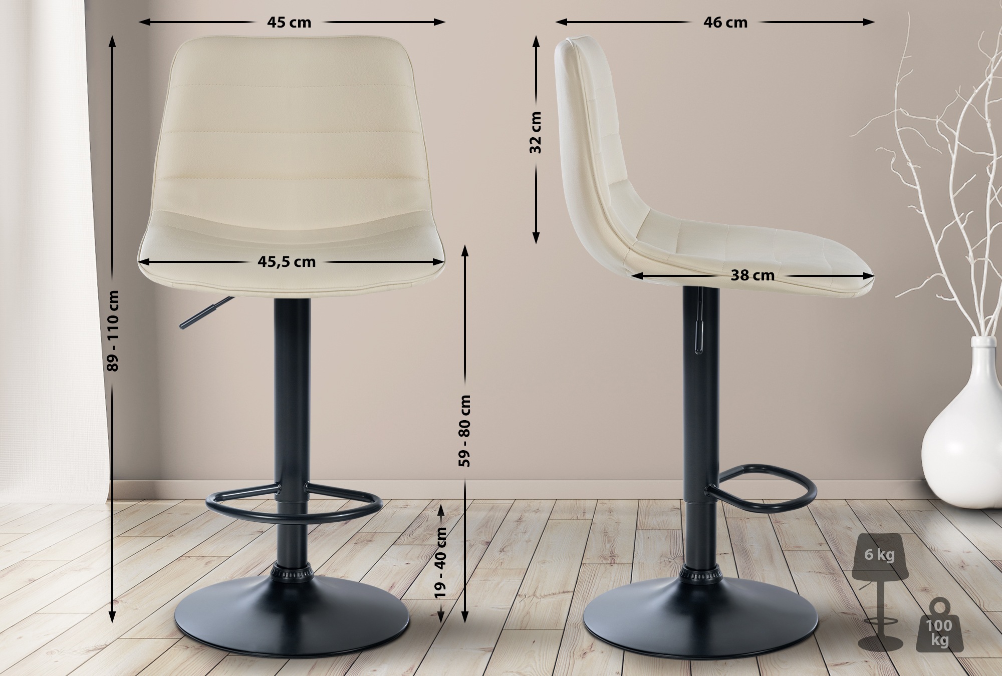 Sett med 2 stk. barstoler Lex kunstskinn