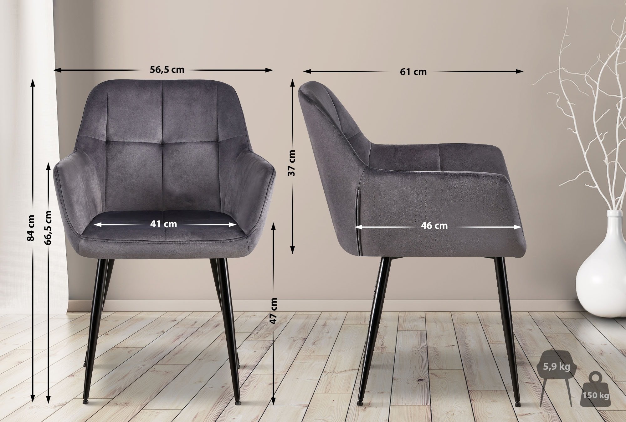 Sett med 2 spisestuestoler Emia fløyel