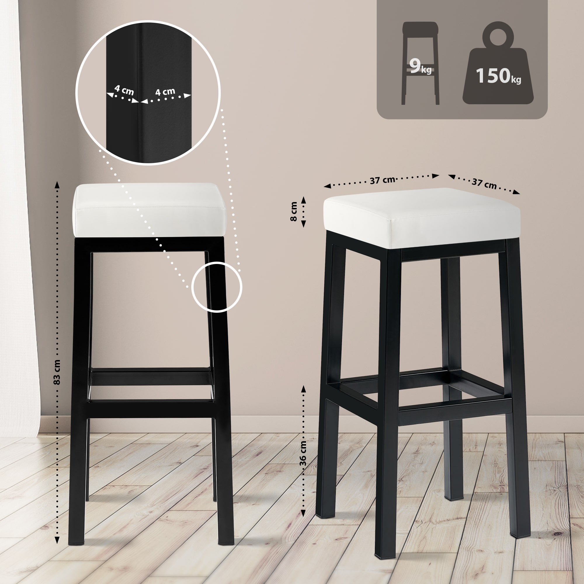 Barstol Taylor setehøyde 83 cm metallramme svart
