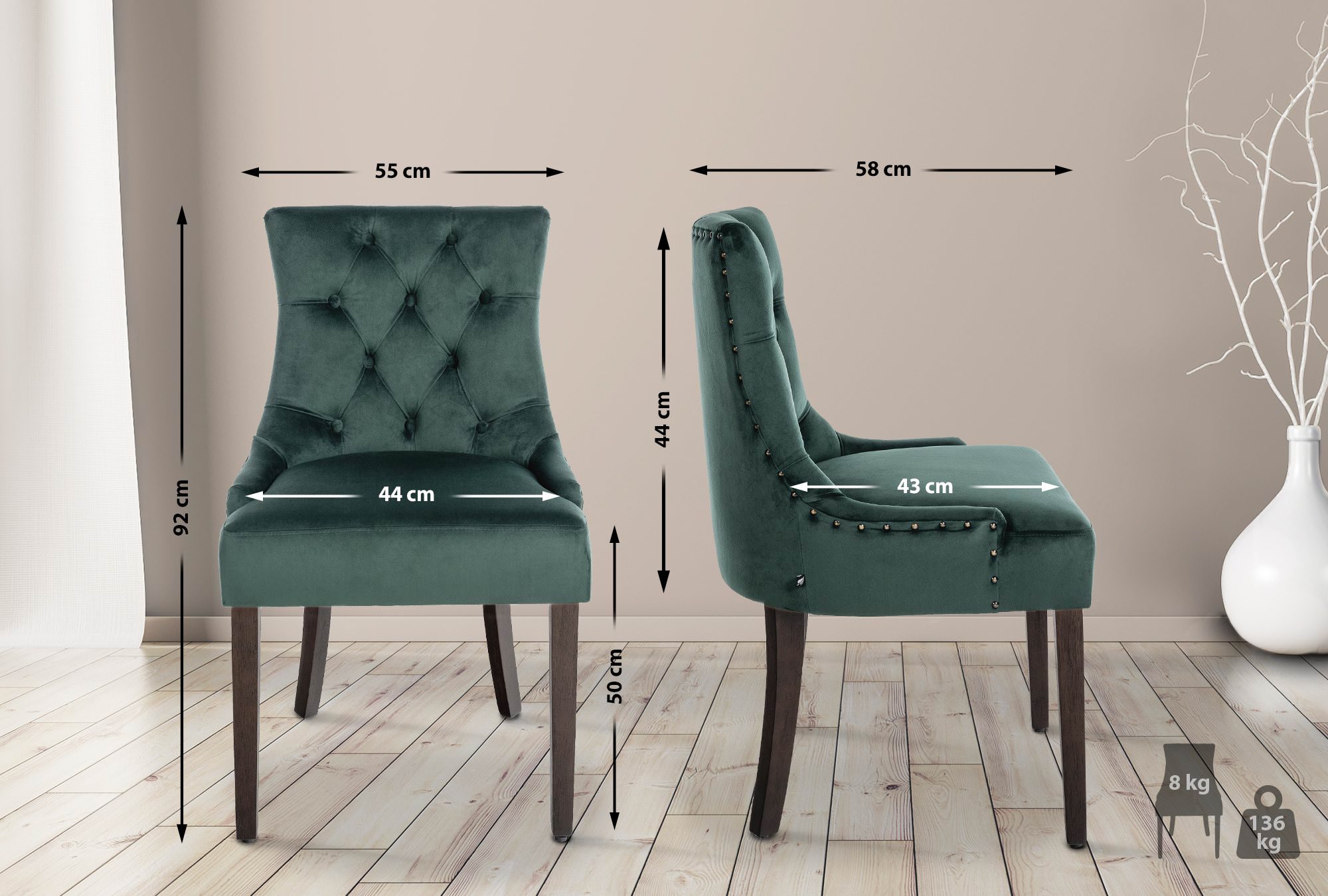 Sett med 4 spisestoler Aberdeen Velvet