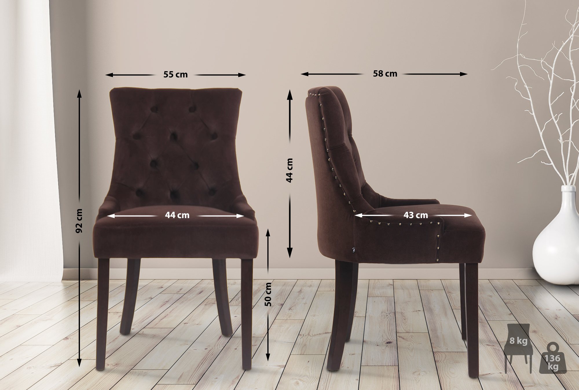 Sett med 4 spisestoler Aberdeen Velvet
