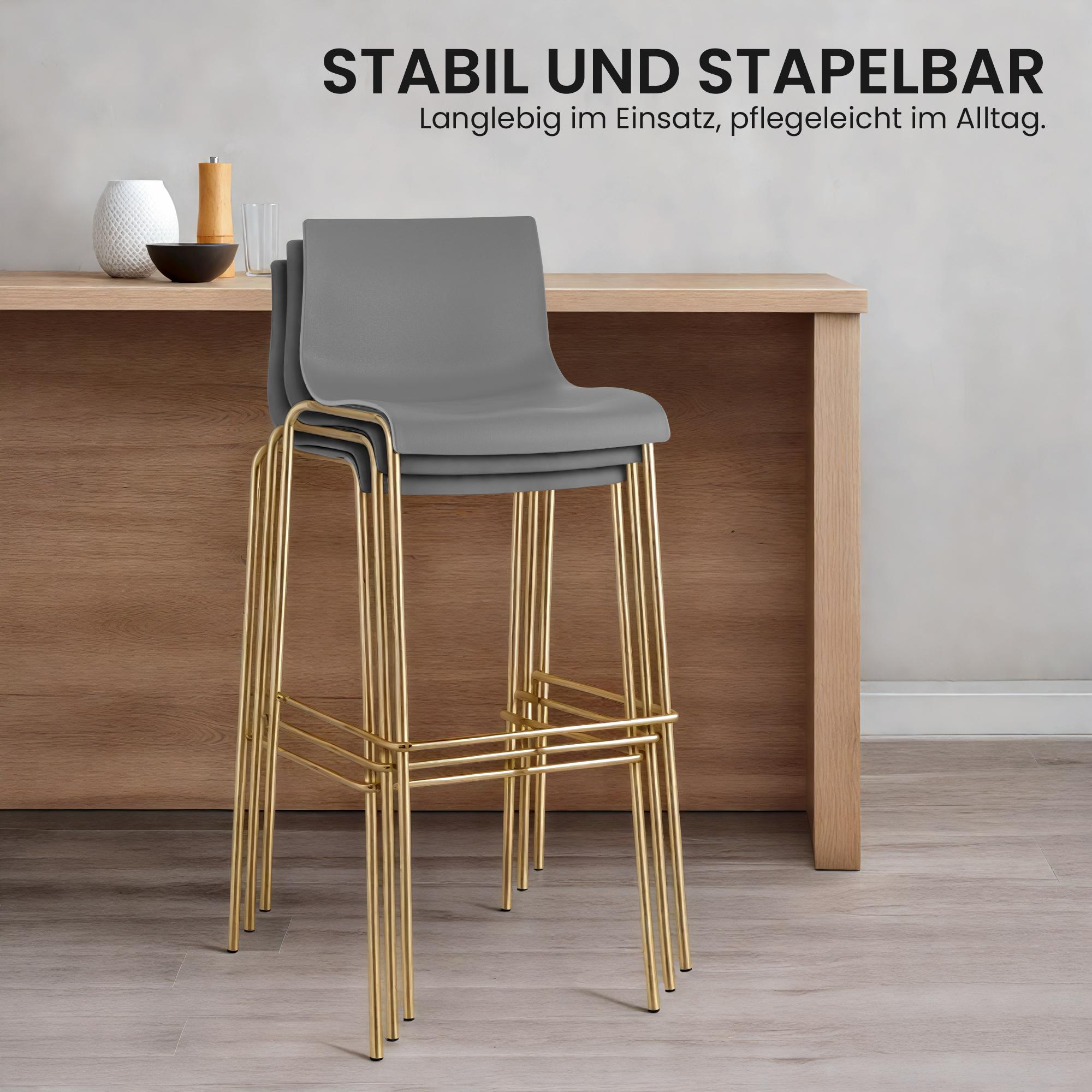 2-pk. barstoler Hover i plast, firbent gullfarget understell