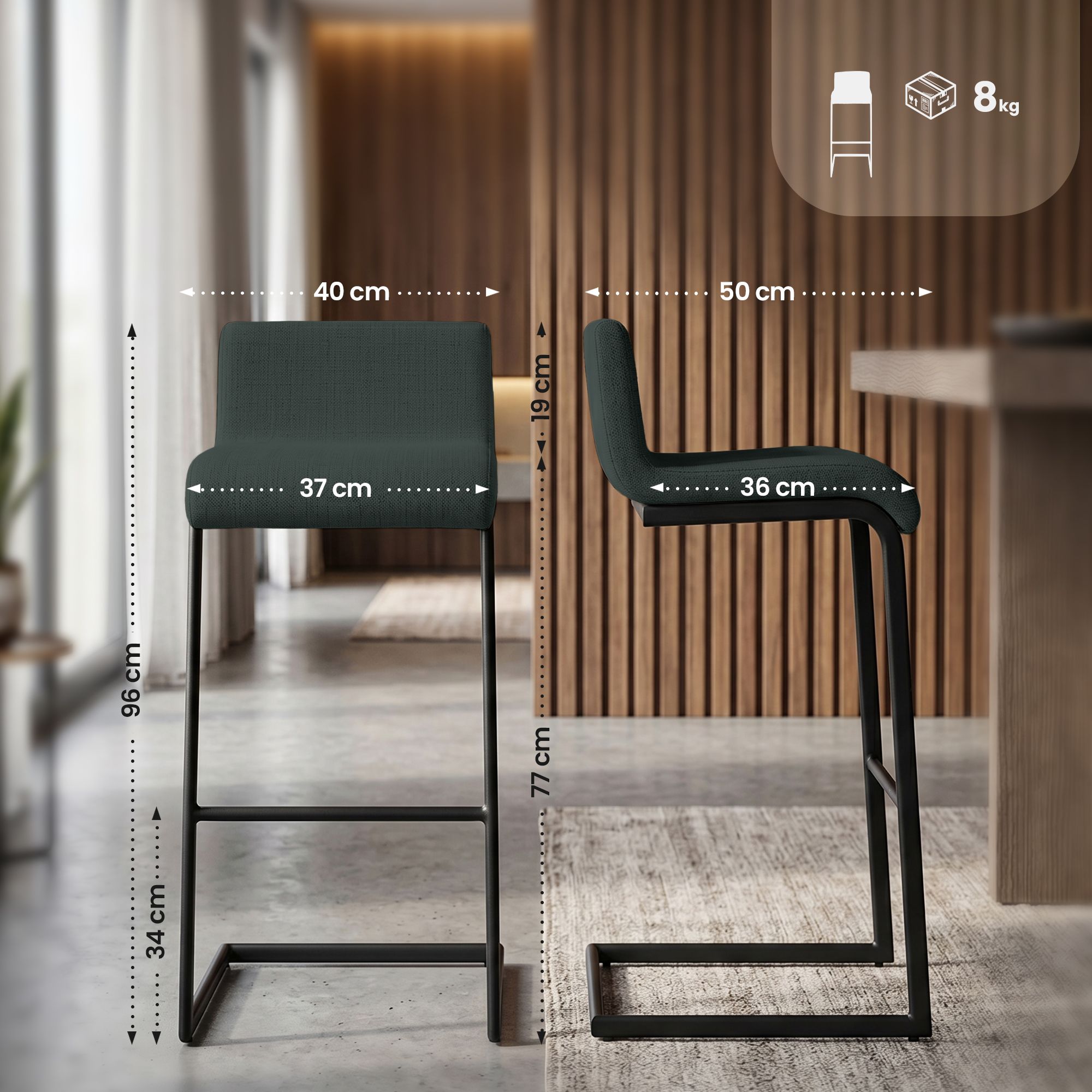 2-pk barkrakker Newport, svart metallunderstell