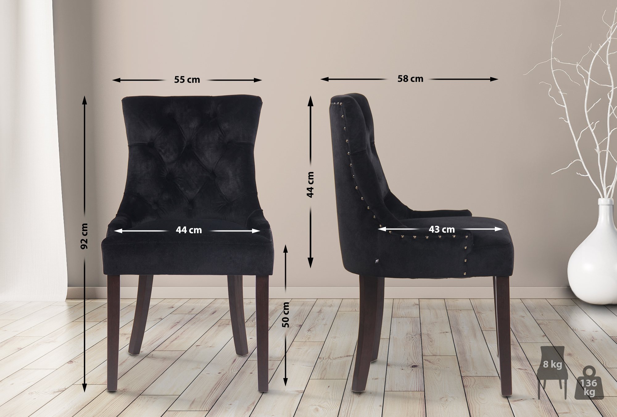 Sett med 4 spisestoler Aberdeen Velvet
