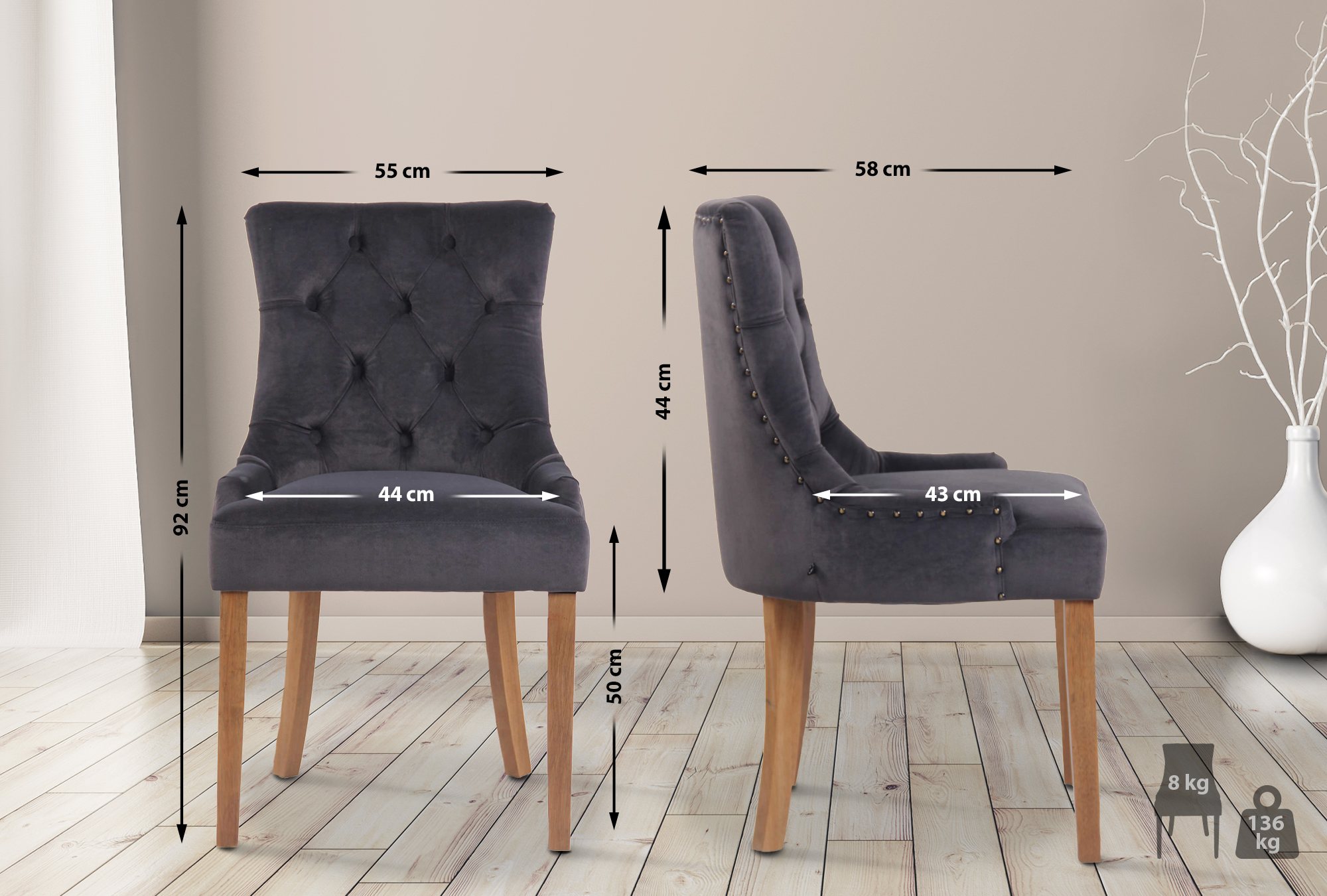 Sett med 4 spisestoler Aberdeen Velvet
