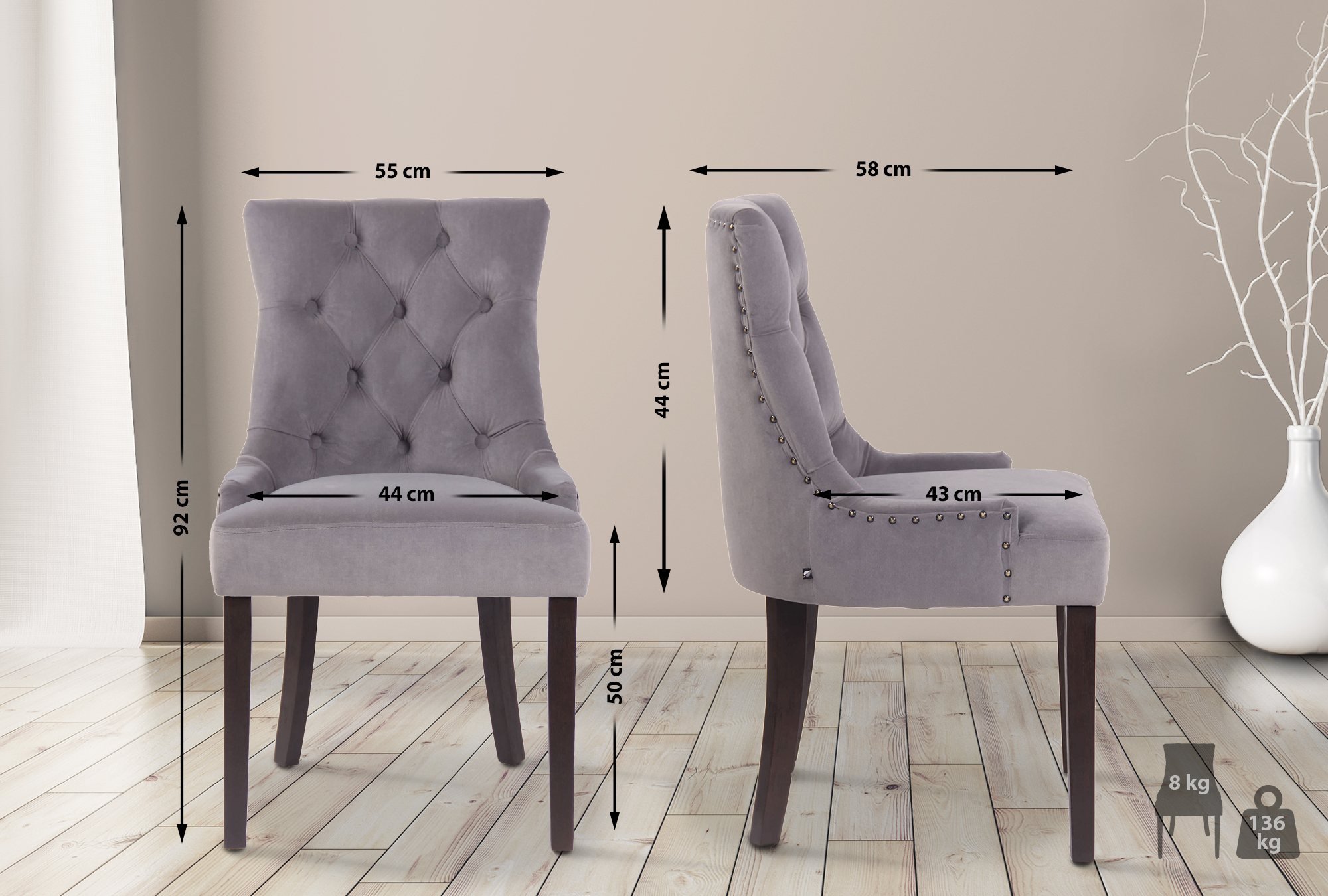 Sett med 4 spisestoler Aberdeen Velvet