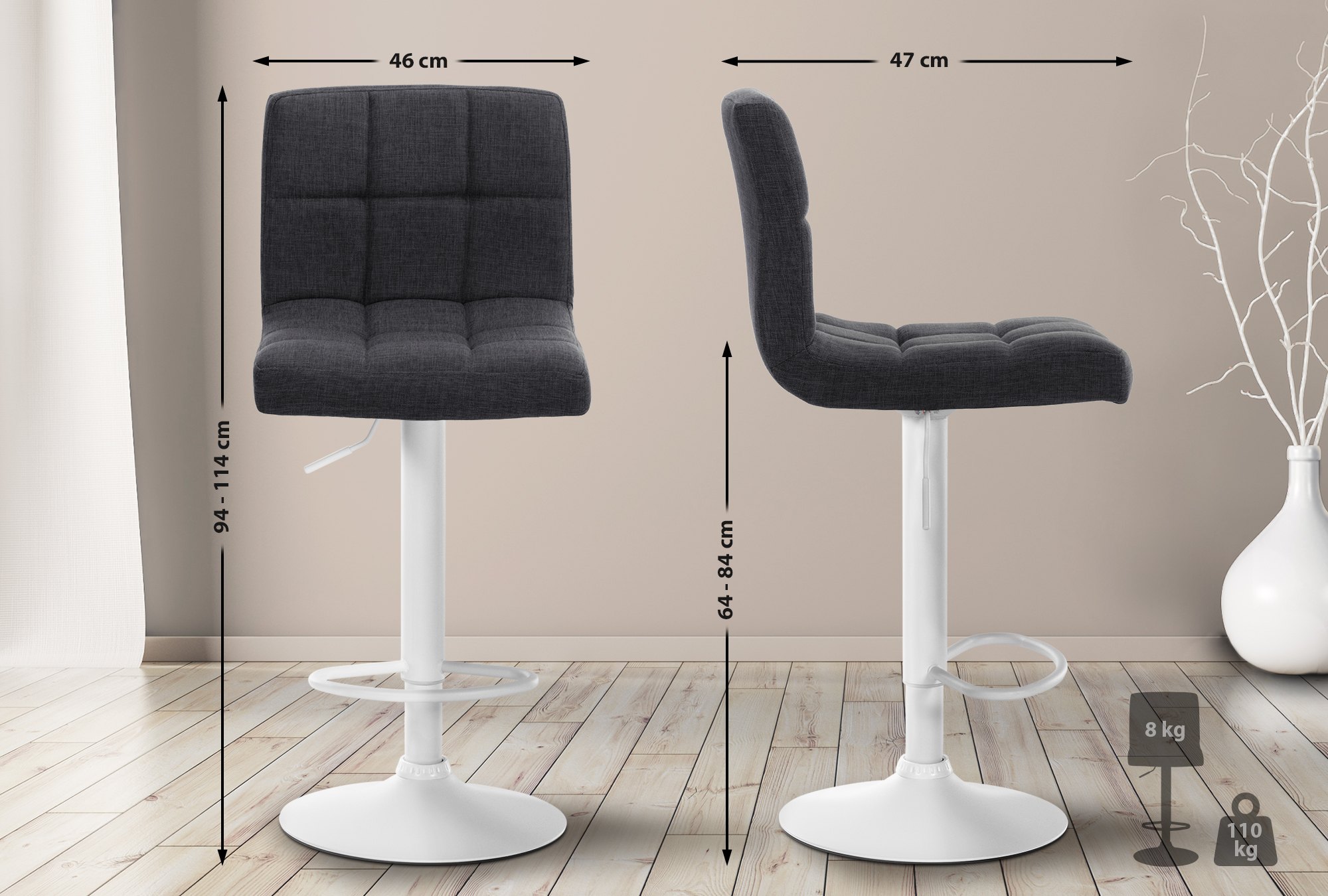 Sett med 2 barstoler i stoff fra Calma