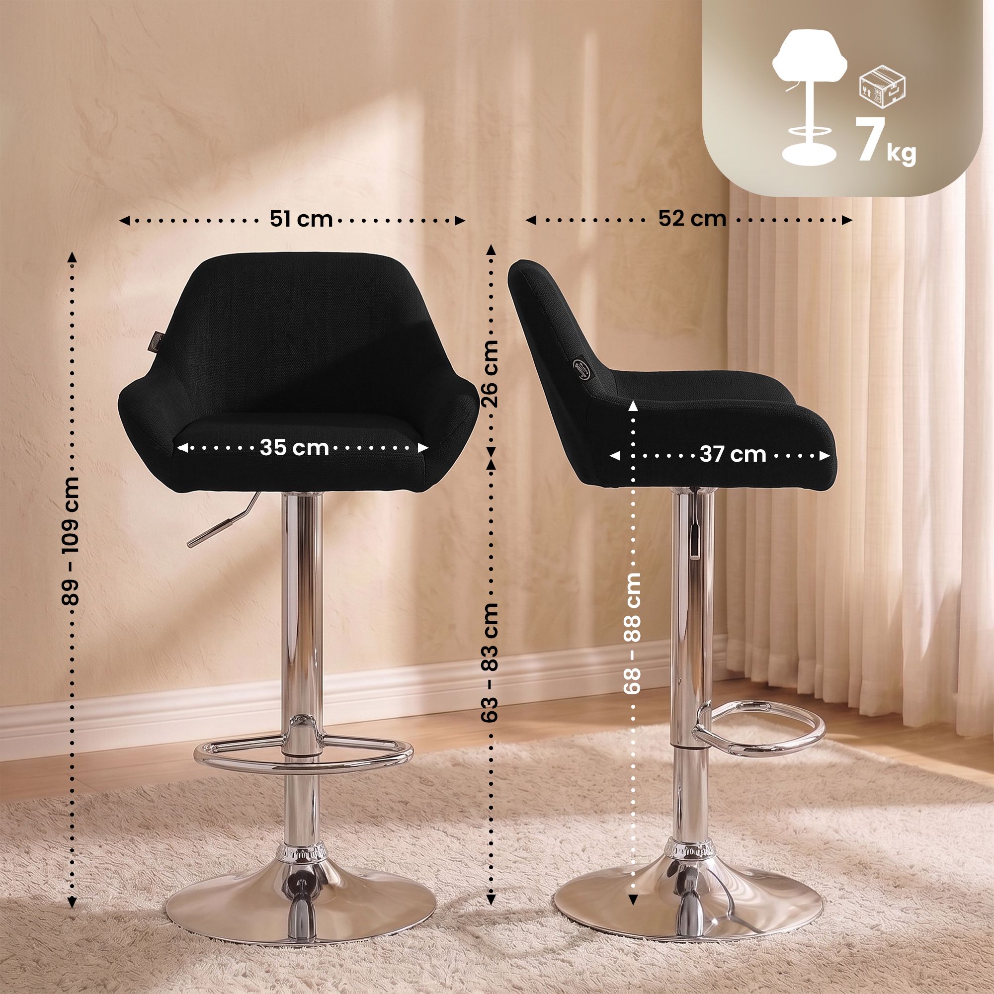 2 pk Barstoler Braga Stoff