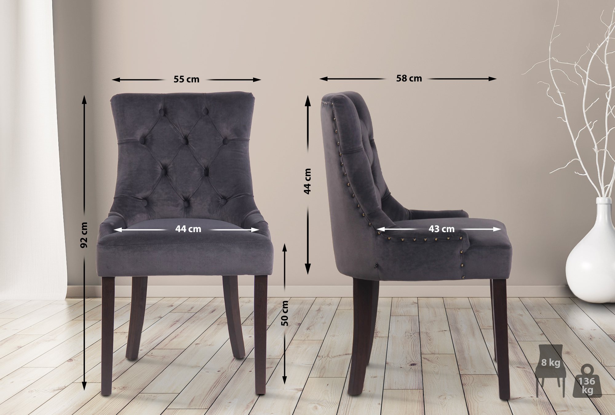 Sett med 4 spisestoler Aberdeen Velvet
