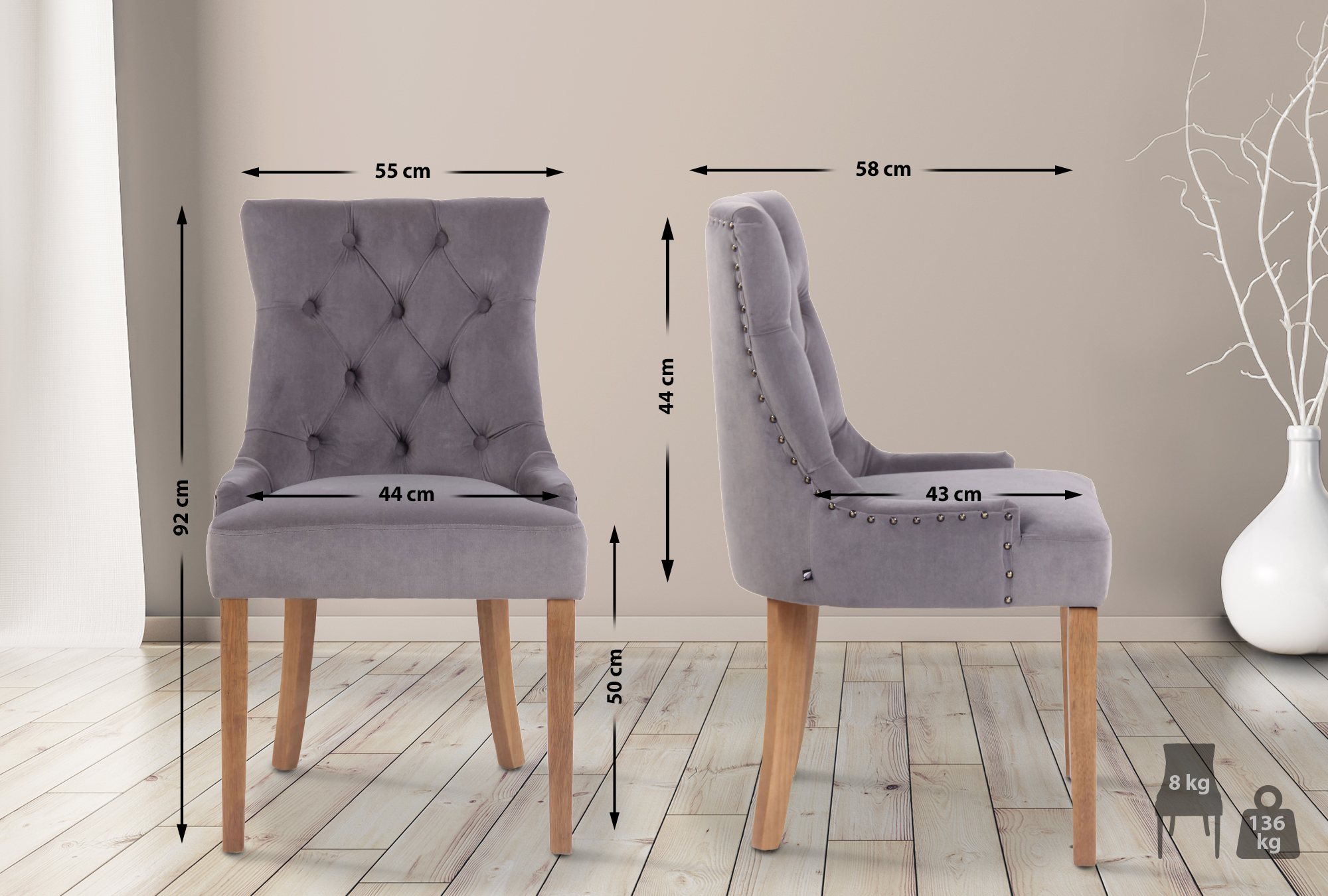 Sett med 4 spisestoler Aberdeen Velvet