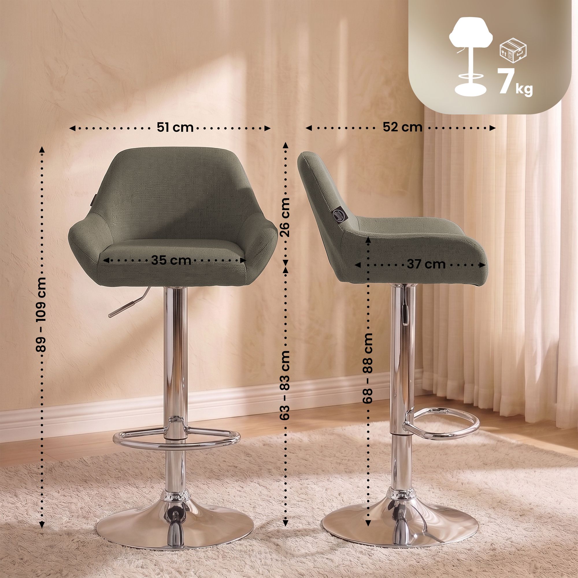 2 pk Barstoler Braga Stoff