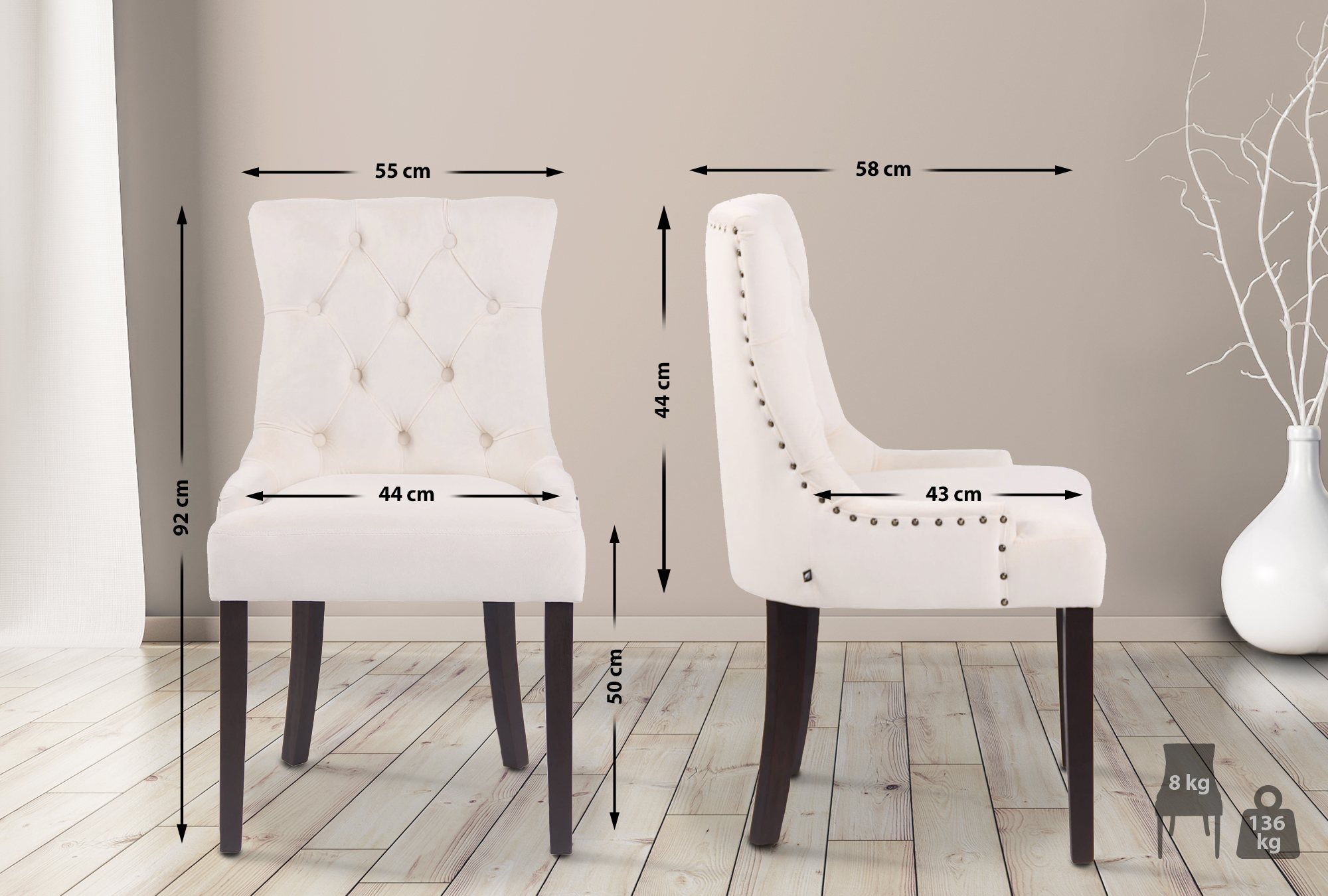 Sett med 4 spisestoler Aberdeen Velvet