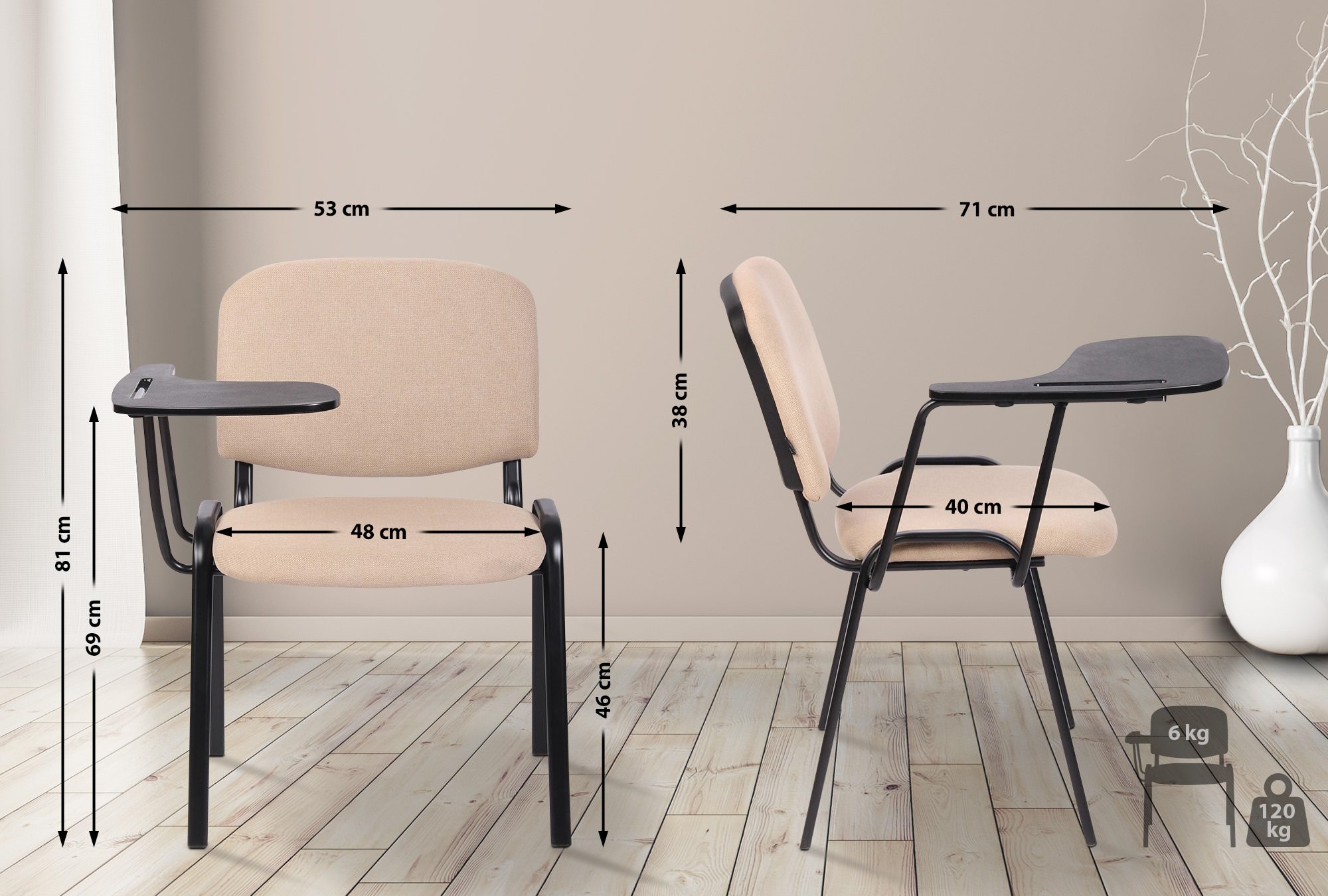 Sett med 4 Ken-stoler med sammenleggbart bord i stoff