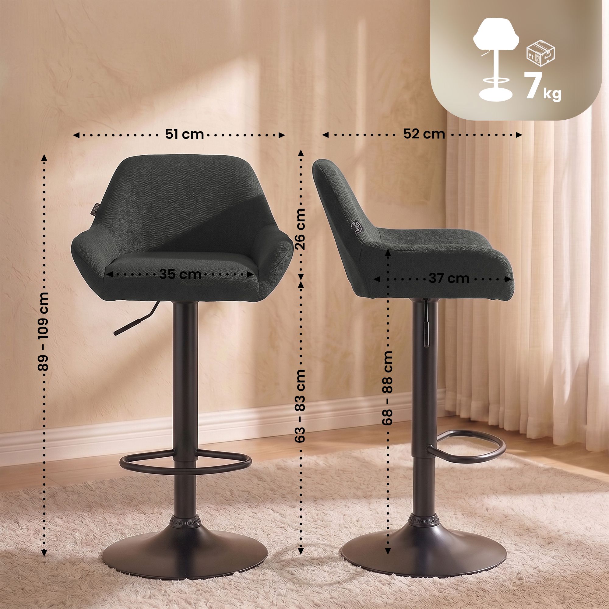 2 pk Barstoler Braga Stoff